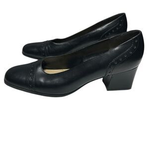 Vintage Leather Black Heels Studio Roma Block Heel Closed Toe Heels Size 8.5